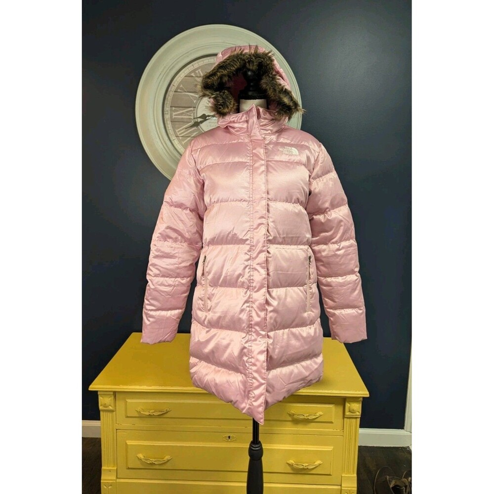 The North Face Girls' North Down Long Parka Size XXL 18-20 Shiny Pink Hooded Fur